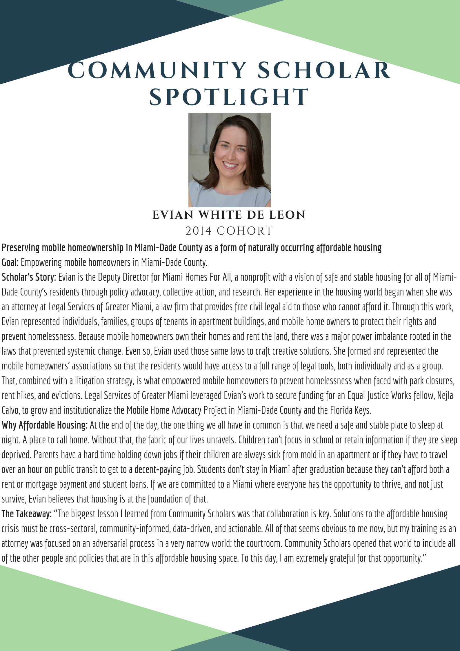 Evian White Community Scholar Summary